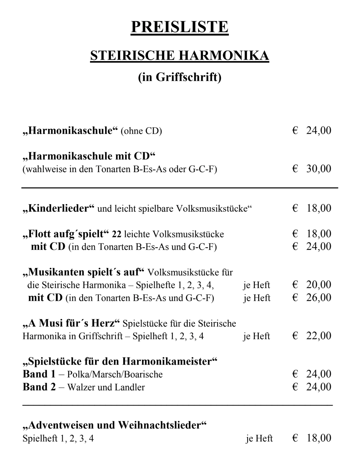 Preisliste 2025 1