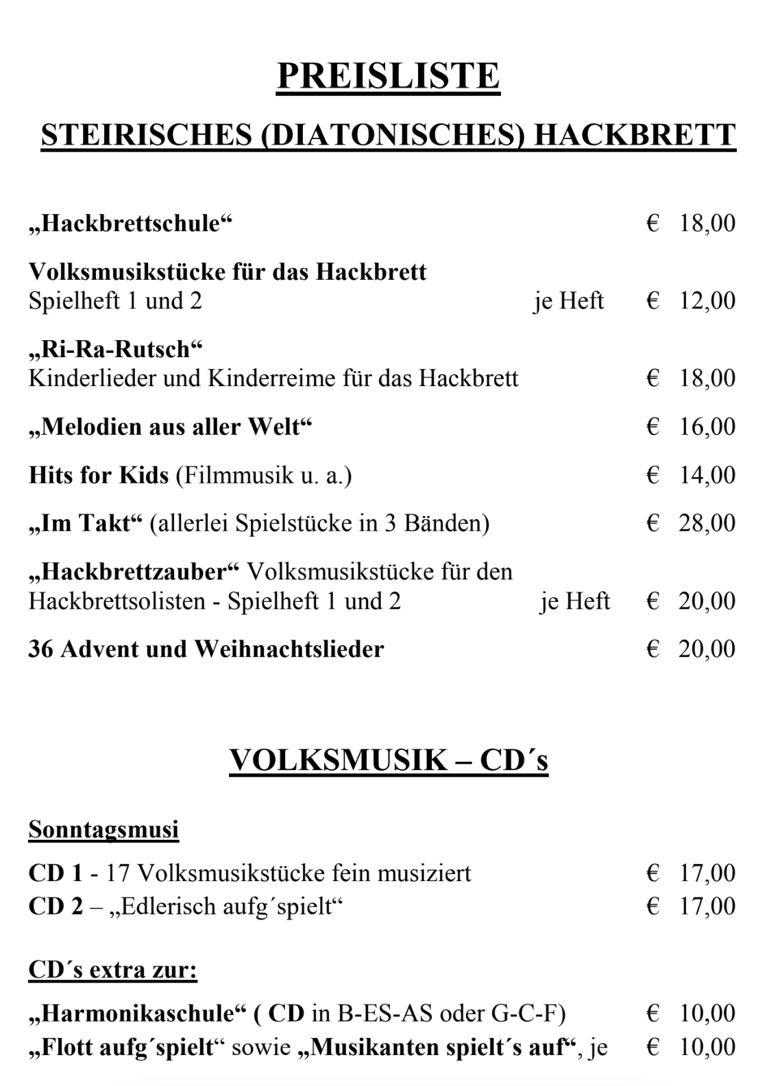 Preisliste 2025 1